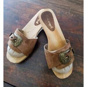 Free People Westtown Slide Clog Sandal Brown Size 9 Suede Wood GUC